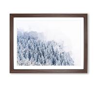 Misty Mountains In Switzerland In Abstract Modern Art Framed Wall Art Print, Ready to Hang Picture for Living Room Bedroom Home Office Décor, Walnut A4 (34 x 25 cm)