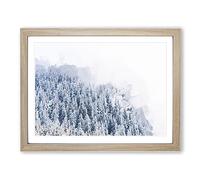 Misty Mountains In Switzerland In Abstract Modern Art Framed Wall Art Print, Ready to Hang Picture for Living Room Bedroom Home Office Décor, Oak A4 (34 x 25 cm)