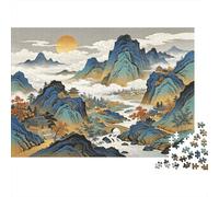 Misty Mountains Jigsaw Puzzle 1000 Pieces Recycled Zen Landscape Art Puzzles for Boy & Girl Parent Child Game Props Developing Boy & Girl‘s Intelligence Educational 38x26cm/1000pcs