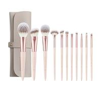 Misty Peach Long Pole Wooden Handle Makeup Brush Set Portable Soft Eye Brushes 11pcs Fiber Hair Makeup Brushes