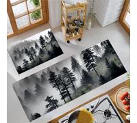 Misty Pine Forest Kitchen Mats Sets, 2 Piece New Mexico Mountains Kitchen Rugs, Waterproof Non-slip Anti-Fatigue Home Runner Washable Standing Floor Mats 40x60cm+40x120cm Dark Gray