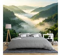 Misty Pine Forest Mountain Wall Mural 450 × 280 Cm 3D Panoramic Foggy Woodland Landscape Non Woven Wallpaper Nature Scenery Wall Decor for Bedroom Living Room Tv Background Misty Pine 450 × 280 Cm