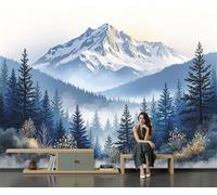 Misty Pine Forest Photo Wallpaper -200 X 150 Cm Non-Woven Premium Fleece Wall Mural, Mountain and Forest Illustration Style Bedroom Living Room Decoration Poster