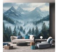 Misty Pine Forest Wallpaper - Mountain Peaks Landscape Wall Mural - Wall Murals for Living Room Bedroom - Photo Wallpaper & Home Decor Art - 350 x 256 cm A641