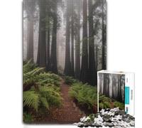 Misty Redwood Forest Trail Wooden Jigsaw Puzzle for Adults | Piece-by-piece progress - an activity that can be paused and resumed alone or together.