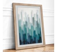 Misty Urban Forms Modern Framed Wall Art Print A1 (84.1×59.4cm) Oak, Wall Decor for Living Room, Bedroom, Office & Home, Ready to Hang, Art Gift