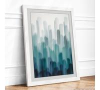 Misty Urban Forms Modern Framed Wall Art Print A4 (29.7×21cm) White, Wall Decor for Living Room, Bedroom, Office & Home, Ready to Hang, Art Gift