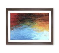 Misty Waters Blue Orange Modern Art Framed Wall Art Print, Ready to Hang Picture for Living Room Bedroom Home Office Décor, Walnut A3 (46 x 34 cm)