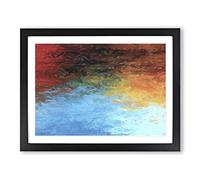 Misty Waters Blue Orange Modern Art Framed Wall Art Print, Ready to Hang Picture for Living Room Bedroom Home Office Décor, Black A2 (64 x 46 cm)