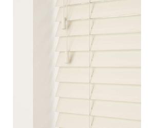 Misty White Faux Wood Venetian Blind 50mm Slats - 260cm Width x 120cm Drop | Fine grain Misty White faux wood Venetian blind with strings. 50mm slats. 260cm width x 120cm drop. Moisture resistant.