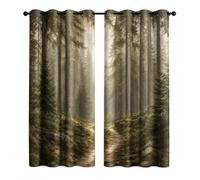 Misty Woods Blackout Curtains,Pine Forest Trail Eyelet Curtain