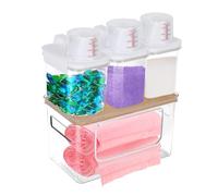mistybabes 3 Pcs 1100ml Washing Powder Storage with Measuring Cup, 1Pc Transparent Trash Bag Holder with Bamboo Lid, Multi-Purpose Laundry Room Organization Detergent for Laundry Powder, Garbage Bag