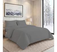 MistyMorning Double Duvet Cover Set with Pillowcases, Soft & Premium Brushed Microfibre Bedding OEKO-TEX Certified, Hypoallergenic and Fade Resistant Secure Zipper Closure (Grey, Double)