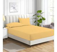 MistyMorning Double Fitted Sheet 11''/28cm Deep Pocket Fitted Bed Sheets Double 137x190cm, Egyptian Cotton 200 Thread Count, Soft Breathable Bedding & Linen Easy Care. (Ochre/Yellow, Double)