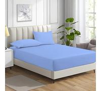 MistyMorning Double Fitted Sheet 11''/28cm Deep Pocket Fitted Bed Sheets Double 137x190cm, Egyptian Cotton 200 Thread Count, Soft Breathable Bedding & Linen Easy Care. (Sky Blue, Double)