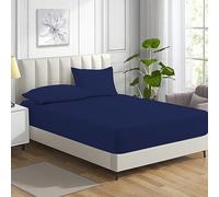 MistyMorning Double Fitted Sheet 11''/28cm Deep Pocket Fitted Bed Sheets Double 137x190cm, Egyptian Cotton 200 Thread Count, Soft Breathable Bedding & Linen Easy Care. (Navy, Double)