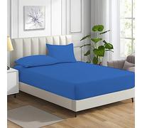 MistyMorning Double Fitted Sheet 11''/28cm Deep Pocket Fitted Bed Sheets Double 137x190cm, Egyptian Cotton 200 Thread Count, Soft Breathable Bedding & Linen Easy Care. (Blue, Double)
