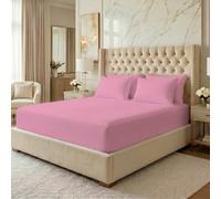 MistyMorning Double Fitted Sheet Extra Deep 16"/40cm, Pocket All Around Elastic Bed Sheet, Soft Brushed Microfibre Bedding OEKO-TEX Certified, Anti Shrink & Fade Resistant (Pink, Double)