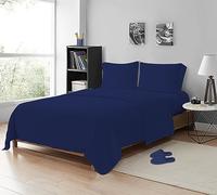 MistyMorning Double Flat Sheets 200 Thread Count, Premium Polycotton Hotel Quality Bedding & Linen Breathable Flat Sheets, Anti-Shrink & Fade Resistant Luxury Bed Sheets. (Navy, Double)