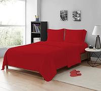 MistyMorning Double Flat Sheets 200 Thread Count, Premium Polycotton Hotel Quality Bedding & Linen Breathable Flat Sheets, Anti-Shrink & Fade Resistant Luxury Bed Sheets. (Red, Double)
