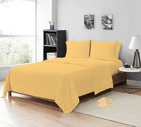 MistyMorning Double Flat Sheets 200 Thread Count, Premium Polycotton Hotel Quality Bedding & Linen Breathable Flat Sheets, Anti-Shrink & Fade Resistant Luxury Bed Sheets. (Ochre/Yellow, Double)