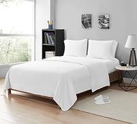 MistyMorning Double Flat Sheets 200 Thread Count, Premium Polycotton Hotel Quality Bedding & Linen Breathable Flat Sheets, Anti-Shrink & Fade Resistant Luxury Bed Sheets. (White, Double)