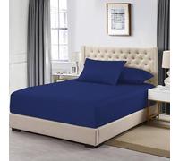 MistyMorning Extra Deep Fitted Sheet 16''/40cm, Egyptian Cotton bed sheets with 200 Thread Count, Soft & Premium quality Bedding & Linen (Navy, Super King)