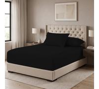 MistyMorning Extra Deep Fitted Sheet 16''/40cm, Egyptian Cotton bed sheets with 200 Thread Count, Soft & Premium quality Bedding & Linen (Black, Small Double/4ft)