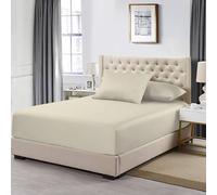 MistyMorning Extra Deep Fitted Sheet 16''/40cm, Egyptian Cotton bed sheets with 200 Thread Count, Soft & Premium quality Bedding & Linen (Cream, Double)
