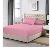 MistyMorning Extra Deep Fitted Sheet 16''/40cm, Egyptian Cotton bed sheets with 200 Thread Count, Soft & Premium quality Bedding & Linen (Pink, Double)