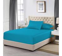 MistyMorning Extra Deep Fitted Sheet 16''/40cm, Egyptian Cotton bed sheets with 200 Thread Count, Soft & Premium quality Bedding & Linen (Teal, Super King)