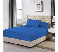 MistyMorning Extra Deep Fitted Sheet 16''/40cm, Egyptian Cotton bed sheets with 200 Thread Count, Soft & Premium quality Bedding & Linen (Blue, Small Double/4ft)