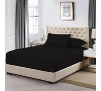 MistyMorning Extra Deep Fitted Sheet 16''/40cm, Egyptian Cotton bed sheets with 200 Thread Count, Soft & Premium quality Bedding & Linen (Black, King)