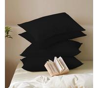 MistyMorning Pillow Cases 4 Pack Soft & Premium Quality Bedding & Linen, Egyptian Cotton 200 Thread Count, Breathable & Envelope Closure in Standard Size (50x75+15 cm) (Black, Pack of 4)