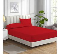 MistyMorning Single Fitted Sheet 11''/28cm Deep Pocket Bed Sheets 90x190cm, Egyptian Cotton 200 Thread Count, Soft Breathable Bedding & Linen Easy Care. (Red, Single)