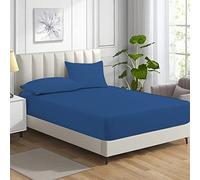 MistyMorning Small Double Fitted Sheet 11''/28cm Deep Pocket Bed Sheets 120x190cm, Egyptian Cotton 200 Thread Count, Soft Breathable Bedding & Linen Easy Care. (Blue, Small Double/4ft)