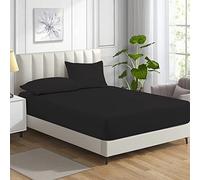 MistyMorning Small Double Fitted Sheet 11''/28cm Deep Pocket Bed Sheets 120x190cm, Egyptian Cotton 200 Thread Count, Soft Breathable Bedding & Linen Easy Care. (Black, Small Double/4ft)