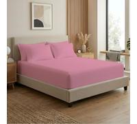 MistyMorning Small Double Fitted Sheet 12"/30cm Deep, All Around Elastic Bed Sheet, Soft & Premium Brushed Microfibre Bedding OEKO-TEX Certified, Anti Shrink & Fade Resistant (Pink, Small Double)
