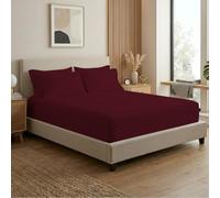 MistyMorning Small Double Fitted Sheet 12"/30cm Deep, All Around Elastic Bed Sheet, Soft & Premium Brushed Microfibre Bedding OEKO-TEX Certified, Anti Shrink & Fade Resistant (Burgundy, Small Double)