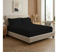 MistyMorning Small Double Fitted Sheet 12"/30cm Deep, All Around Elastic Bed Sheet, Soft & Premium Brushed Microfibre Bedding OEKO-TEX Certified, Anti Shrink & Fade Resistant (Black, Small Double)