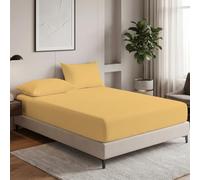 MistyMorning Small Double Fitted Sheet 12''/30cm Deep Pocket Bed Sheets 120x190cm, Egyptian Cotton 200 Thread Count, Soft Breathable Bedding & Linen Easy Care (Ochre/Yellow, Small Double/4ft)