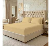 MistyMorning Small Double Fitted Sheet Extra Deep 16"/40cm, All Around Elastic Bed Sheets, Soft Brushed Microfibre Bedding OEKO-TEX Certified, Anti Shrink & Fade Resistant (Beige, Small Double)