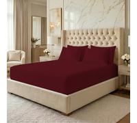 MistyMorning Small Double Fitted Sheet Extra Deep 16"/40cm, All Around Elastic Bed Sheets, Soft Brushed Microfibre Bedding OEKO-TEX Certified, Anti Shrink & Fade Resistant (Burgundy, Small Double)