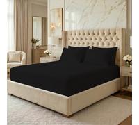 MistyMorning Small Double Fitted Sheet Extra Deep 16"/40cm, All Around Elastic Bed Sheets, Soft Brushed Microfibre Bedding OEKO-TEX Certified, Breathable Shrink & Fade Resistant (Black, Small Double)
