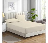 MistyMorning Super King Fitted Sheet 11''/28cm Deep Pocket Bed Sheets 183x198cm, Egyptian Cotton 200 Thread Count, Soft Breathable Bedding & Linen Easy Care. (Cream, Super King)
