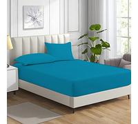 MistyMorning Super King Fitted Sheet 11''/28cm Deep Pocket Bed Sheets 183x198cm, Egyptian Cotton 200 Thread Count, Soft Breathable Bedding & Linen Easy Care. (Teal, Super King)