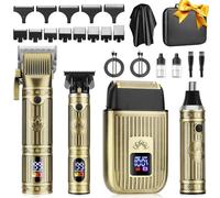 Misuke Beard Trimmer Men,Hair Clippers for Men,Rechargeable Men's Electric Shavers Nose Hair Trimmer & LCD Display,Cordless Double Foil Shaver,Barber Hair Cutting Grooming Kits,Bronze