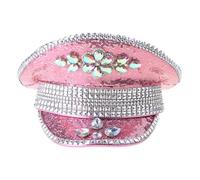 MISUVRSE Hand Beaded Sequins Captain Hat Shimmering Crystal Hat For Bride Wedding Props Encrusted Layers Pearls Bride Costume
