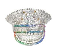 MISUVRSE Hand Beaded Sequins Captain Hat Shimmering Crystal Hat For Bride Wedding Props Encrusted Layers Pearls Bride Costume