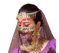 MISUVRSE Women Belly Dance Face Veil Half Tribal With Coin Halloween Costume Cosplay Women Tribal Face With Coin Halloween Cosplay
